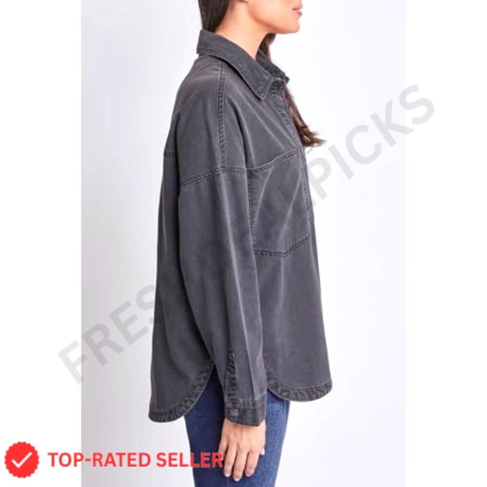 Oversized Denim Shacket Button Front Patch Pocket… - image 2